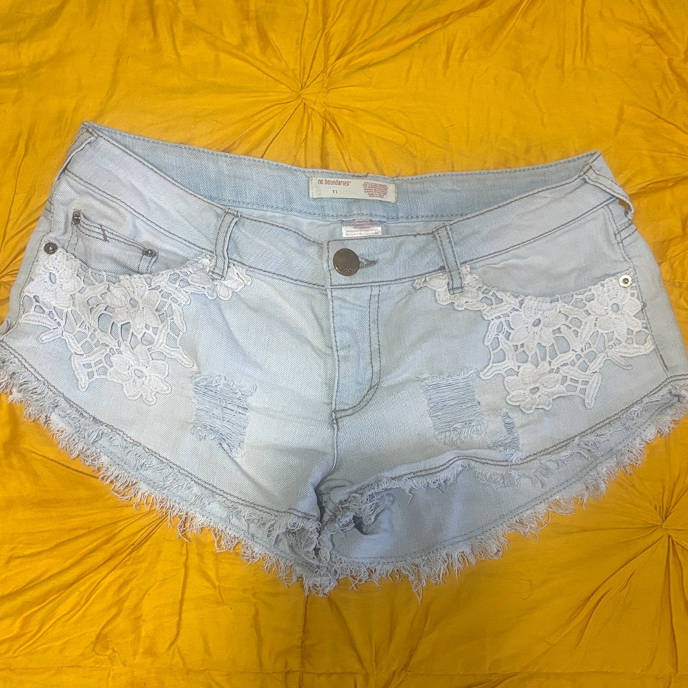 No Boundaries Light Blue Jean Shorts with Lace